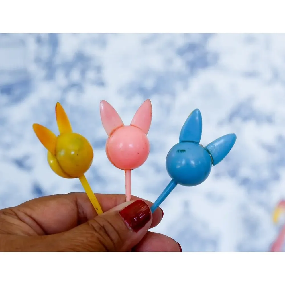 VTG Set of 13 Bunny Rabbit Cake Toppers Retro MCM Farm Cottage Tea Party Easter